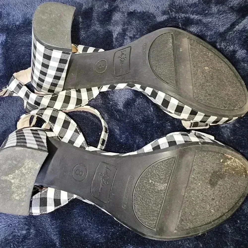 Libby Edelman Women's Strappy Gingham Block Check Heel Platform Sandals Sz 8